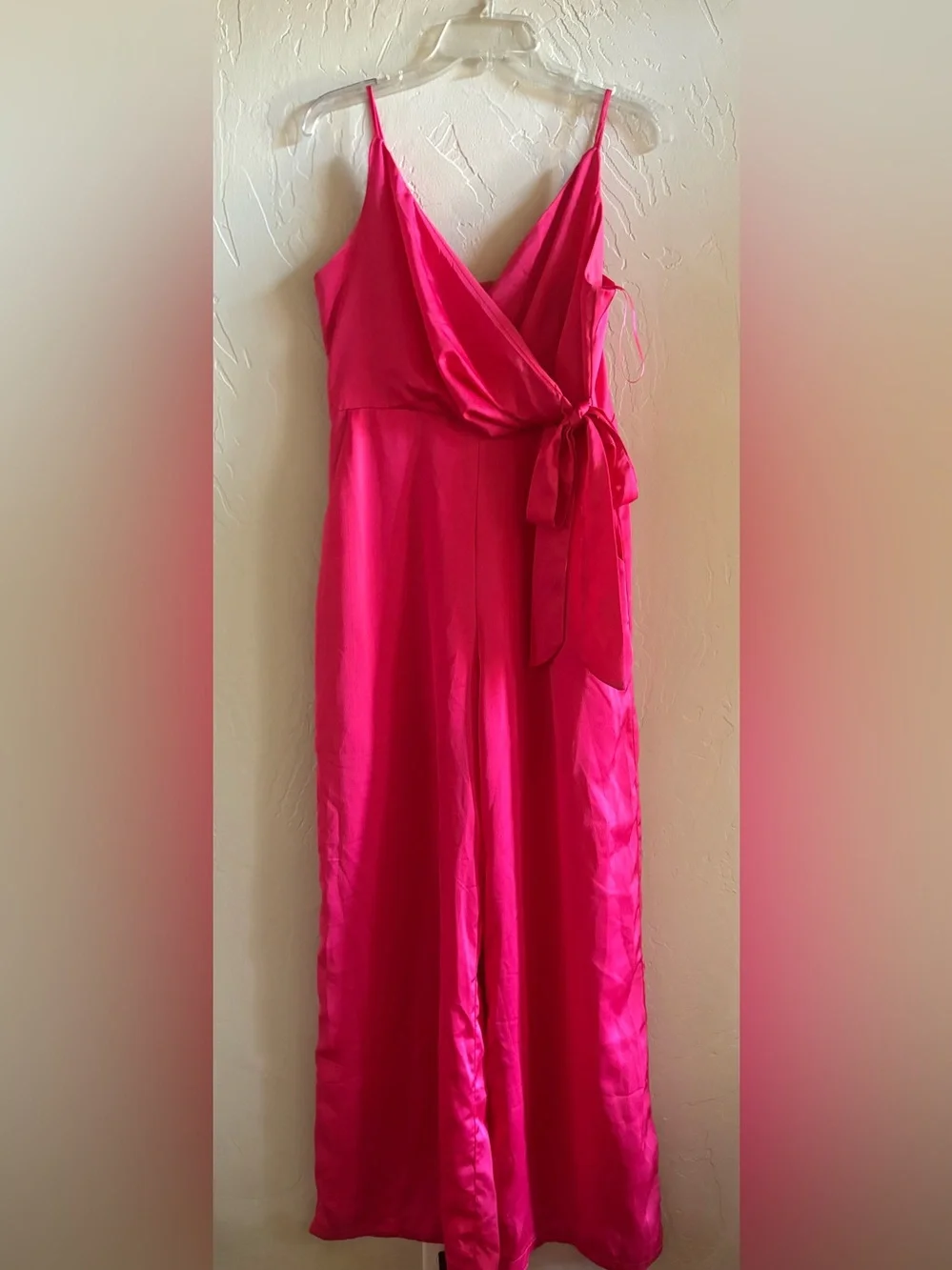 glam Fuchsia Sleeveless Wrap Waist Wide-Leg Jumpsuit
